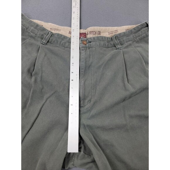 Abercrombie & Fitch Pants Mens 40x32 Green Weathered Chinos Pleated Twill Olive - Picture 8 of 14